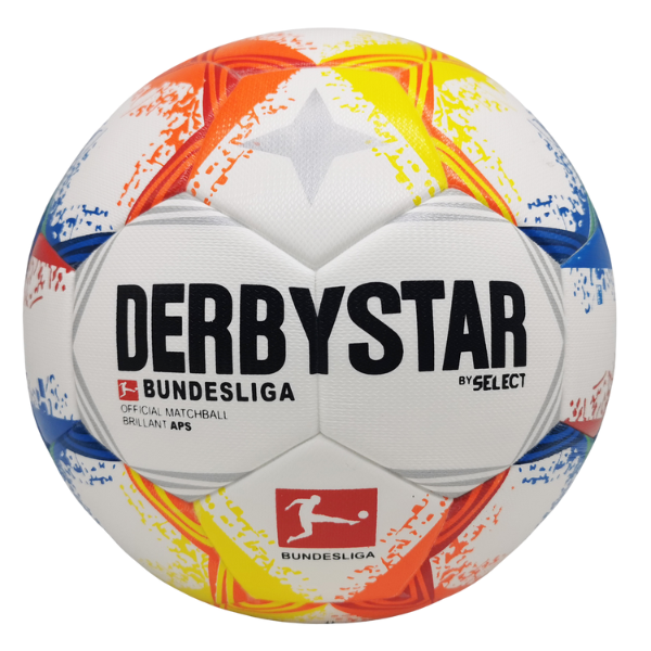 Balón de fútbol Derbystar Brilliant APS Bundesliga 22-23 blanco, naranja, azul y amarillo