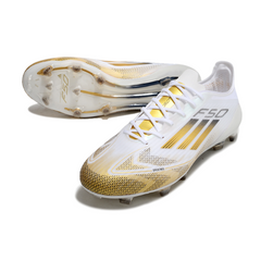 Scarpa da calcio Adidas F50 Elite FG bianca e oro per terreni compatti