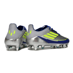 Scarpa da calcio Adidas F50 Elite SG con tacchetti misti argento e blu Messi