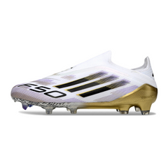 Scarpa da calcio Adidas F50 Elite Laceless bianca e oro per terreni compatti FG