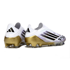 Scarpa da calcio Adidas F50 Elite Laceless bianca e oro per terreni compatti FG