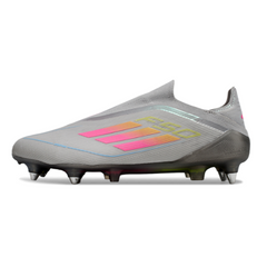 Scarpa da calcio Adidas F50 Elite SG senza lacci con tacchetti misti grigio rosa e giallo