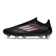 Botas de fútbol Adidas F50 Elite SG sin cordones, color negro, blanco y rojo, con tacos combinados