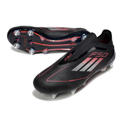 Botas de fútbol Adidas F50 Elite SG sin cordones, color negro, blanco y rojo, con tacos combinados