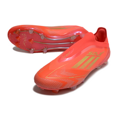 Botas de fútbol Adidas F50 Elite sin cordones, rojas y amarillas, para terreno firme (FG).