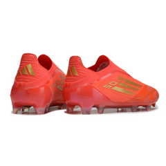 Botas de fútbol Adidas F50 Elite sin cordones, rojas y amarillas, para terreno firme (FG).