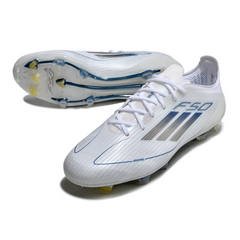 Scarpa da calcio Adidas F50 Elite FG bianca e blu per terreni compatti