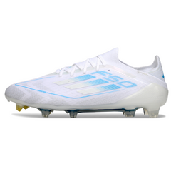 Scarpa da calcio Adidas F50 Primeknit Elite bianca e blu chiaro per terreni compatti FG