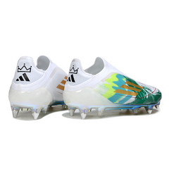 Bota de fútbol Adidas F50 Elite sin cordones, tacos mixtos blancos y verdes SG