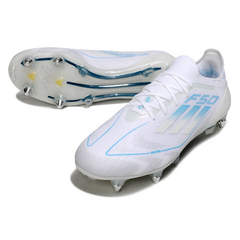Scarpa da calcio Adidas F50 Primeknit Elite SG con tacchetti misti, bianca e blu chiaro