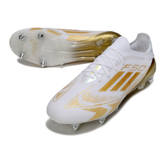Scarpa da calcio Adidas F50 Primeknit Elite SG con tacchetti misti bianchi e dorati