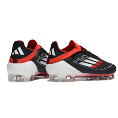 Bota de fútbol Adidas F50 Primeknit Elite negra, blanca y roja para terreno firme (FG).