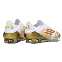 Scarpa da calcio Adidas F50 Elite Laceless bianca e oro per terreni compatti FG