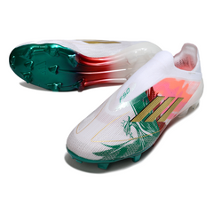 Scarpa da calcio Adidas F50 Elite Laceless bianca rossa e verde per terreni compatti FG