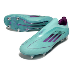 Botas de fútbol Adidas F50 Elite sin cordones, azul claro, tacos mixtos SG