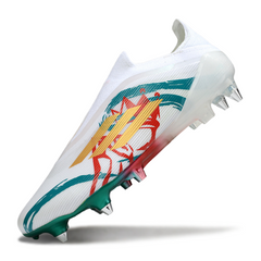 Botas de fútbol Adidas F50 Elite sin cordones, tacos mixtos blancos, verdes y rojos SG