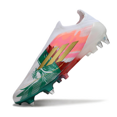 Botas de fútbol Adidas F50 Elite sin cordones, tacos mixtos blancos, rojos y verdes SG