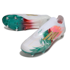 Botas de fútbol Adidas F50 Elite sin cordones, tacos mixtos blancos, rojos y verdes SG