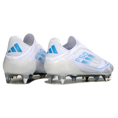 Botas de fútbol Adidas F50 Elite sin cordones, tacos mixtos blancos y azul claro SG