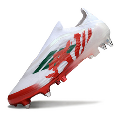 Botas de fútbol Adidas F50 Elite sin cordones, tacos mixtos blancos y rojos SG