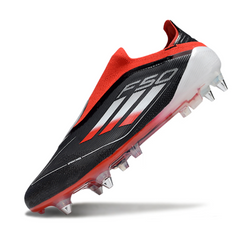 Botas de fútbol Adidas F50 Elite SG sin cordones, color negro, rojo y blanco, con tacos mixtos