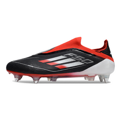 Botas de fútbol Adidas F50 Elite SG sin cordones, color negro, rojo y blanco, con tacos mixtos