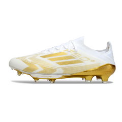 Botas de fútbol Adidas F50+ Elite FG para terreno firme, color blanco y dorado