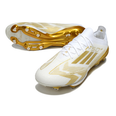 Botas de fútbol Adidas F50+ Elite FG para terreno firme, color blanco y dorado