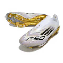 Scarpa da calcio Adidas F50+ Elite Laceless Bianco Nero e Oro per terreni compatti FG