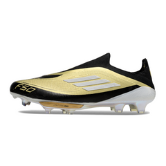 Scarpa da calcio Adidas F50+ Elite Laceless nera e gialla per terreni compatti FG