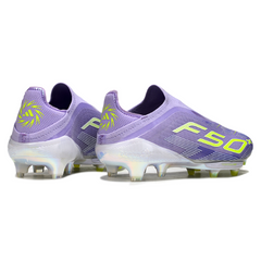 Botas de fútbol Adidas F50+ Elite sin cordones, color morado, para terreno firme (FG).