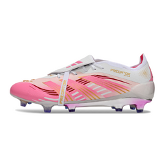 Scarpa da calcio Adidas Predator 25 Tongue Elite bianca e rosa per terreni compatti FG