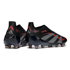 Botas de fútbol Adidas Predator 25 Elite sin cordones, color negro y rojo, para terreno firme FG