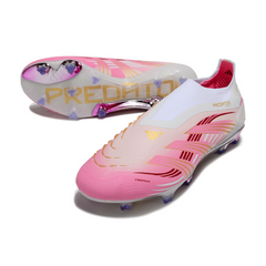 Scarpa da calcio Adidas Predator 25 Elite Laceless bianca e rosa per terreni compatti FG