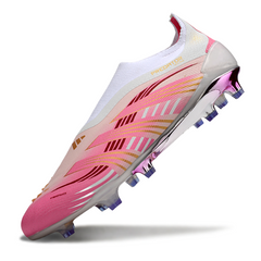 Scarpa da calcio Adidas Predator 25 Elite Laceless bianca e rosa per terreni compatti FG