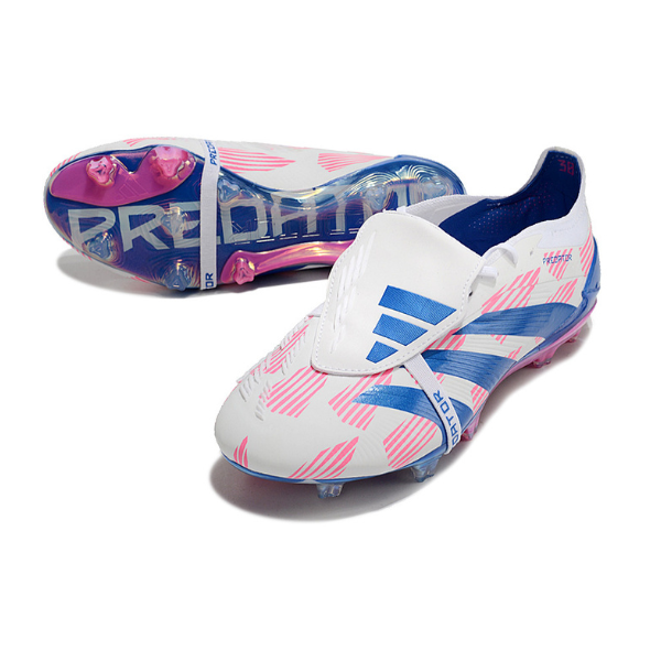 Chuteira Campo Adidas Predator 30 Elite Com Lingua FG Branca, Azul e Rosa - VENI Futebol