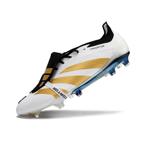 Chuteira Campo Adidas Predator 30 Elite Com Lingua FG Branca, Preta e Amarela - VENI Futebol