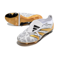 Chuteira Campo Adidas Predator 30 Elite Com Lingua FG Branca, Amarela e Cinza - VENI Futebol