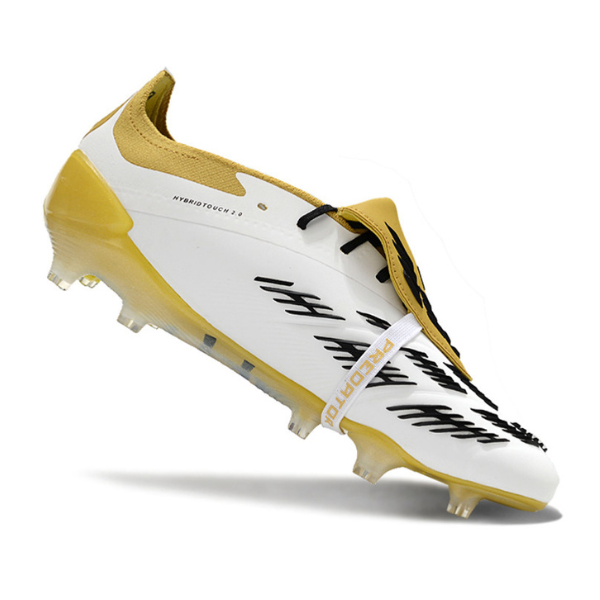 Chuteira Campo Adidas Predator 30 Elite Com Lingua FG Branca e Dourada - VENI Futebol