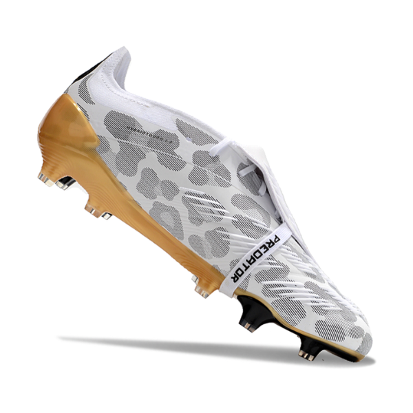 Chuteira Campo Adidas Predator 30 Elite Com Lingua FG Branca, Amarela e Cinza - VENI Futebol