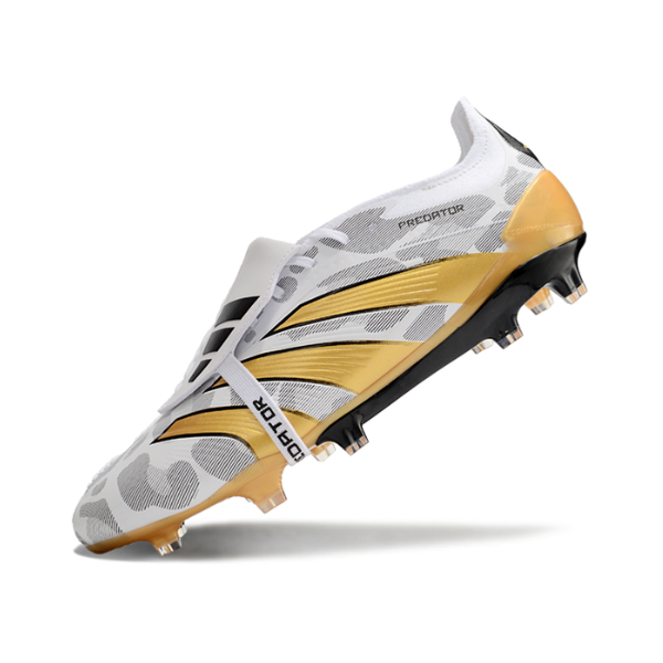 Chuteira Campo Adidas Predator 30 Elite Com Lingua FG Branca, Amarela e Cinza - VENI Futebol