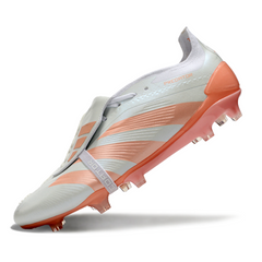 Bota de fútbol Adidas Predator 30 Elite Tongue blanca y naranja para terreno firme (FG).