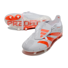 Bota de fútbol Adidas Predator 30 Elite Tongue blanca y naranja para terreno firme (FG).