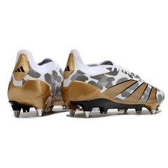 Botas de fútbol Adidas Predator 30 Elite SG con tacos mixtos en blanco, gris y amarillo