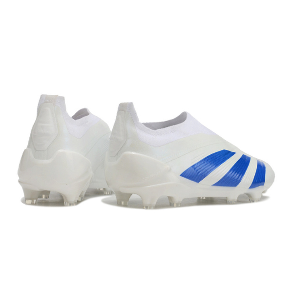 Chuteira Campo Adidas Predator 30 Elite Sem Cadarço FG Branca e Azul Kvaratskhelia Pack - VENI Futebol