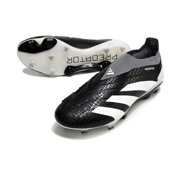 Chuteira Campo Adidas Predator 30 Elite Sem Cadarço FG Preta, Branca e Cinza - VENI Futebol