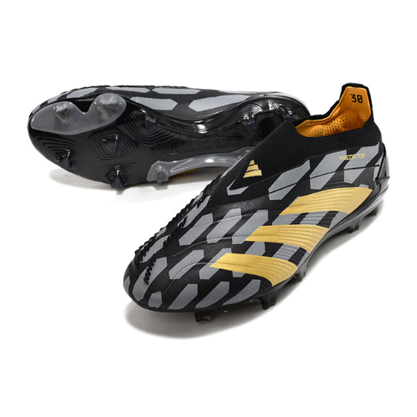 Chuteira Campo Adidas Predator 30 Elite Sem Cadarço FG Preta, Cinza e Dourada - VENI Futebol