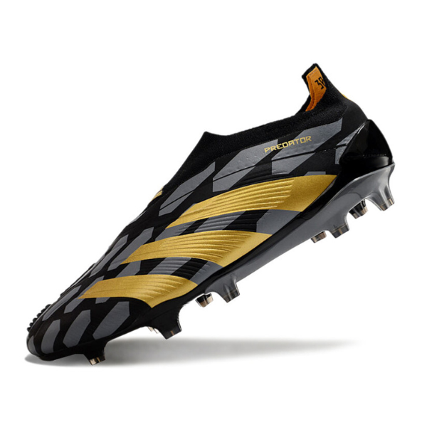 Chuteira Campo Adidas Predator 30 Elite Sem Cadarço FG Preta, Cinza e Dourada - VENI Futebol
