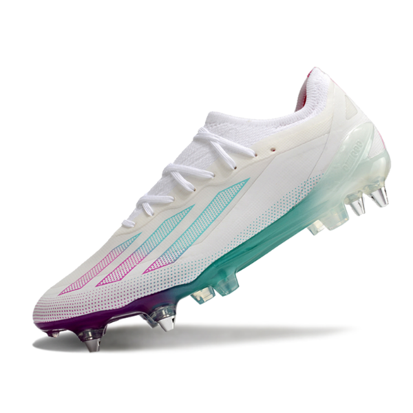 Chuteira Campo Adidas X Crazyfast.1 SG Ponta de Aluminio Branca, Roxa e Azul - VENI Futebol