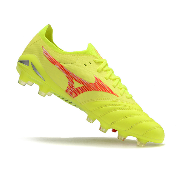 Chuteira Campo Mizuno Morelia Neo IV Elite FG Amarela e Vermelha - VENI Futebol